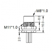 PCB Connector, Single Wires, A Code - M8 3pins A code female straight front panel mount connector, unshielded, single wires